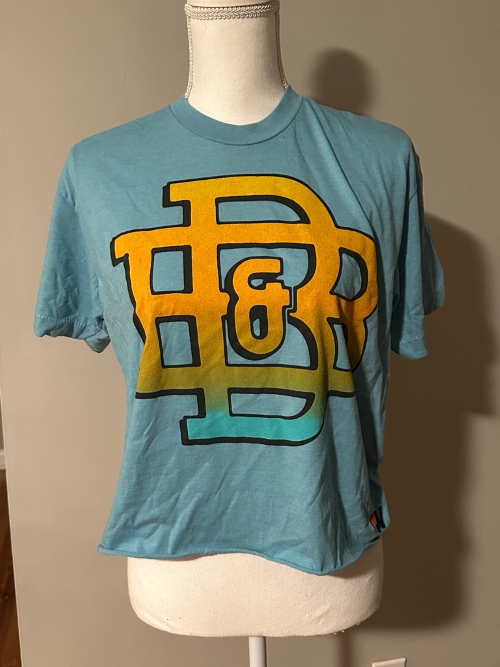 Aviator Nation Teal Short-Sleeve Tee with Yellow-Green Gradient Logo